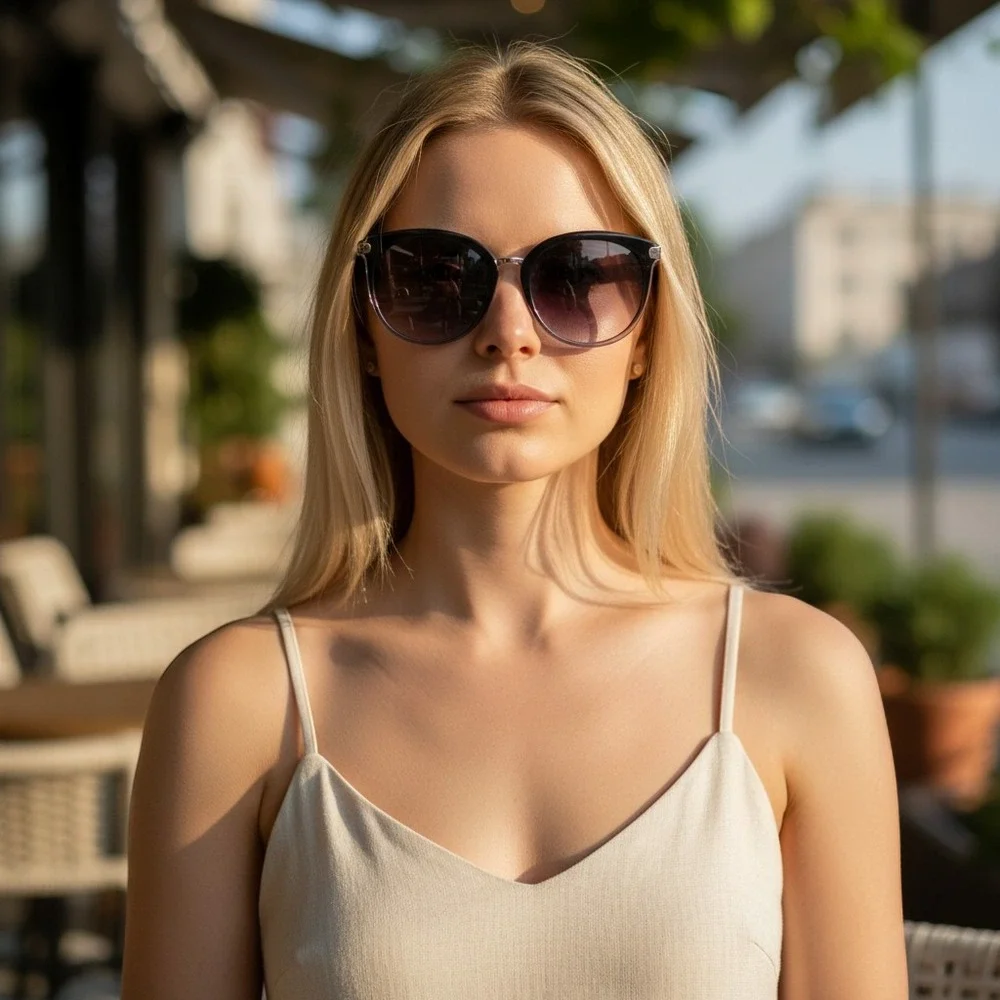 V19.69 Italia Cara Sunglasses Black Clear Round Cat Eye Purple Gradient Lens